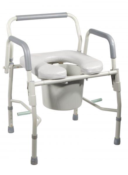 Drop Arm Commode with Padded Seat and Open Front End, 18" Tool Free Knock Down Frame
