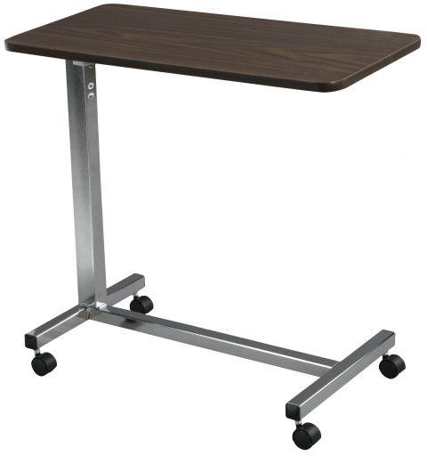 Non-Tilt Overbed Tables Walnut Top Chrome Base