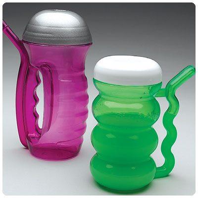 Cup with Built-In Straw. Small, green cup