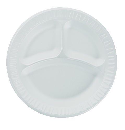 Foam Plate, 3-Compartment, 9", WHITE - 125ea/pk 4pk/cs (500ea/cs)