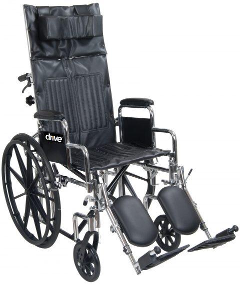 Full-Reclining Wheelchair, Dual Axle, 16"x17" 300lbs. Detachable Desk Arm, Elevating Legrests Chrome