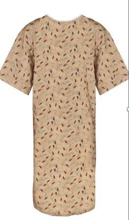 Patient Gown Beige Leaf Print 100% Polyester Size 10x48x107