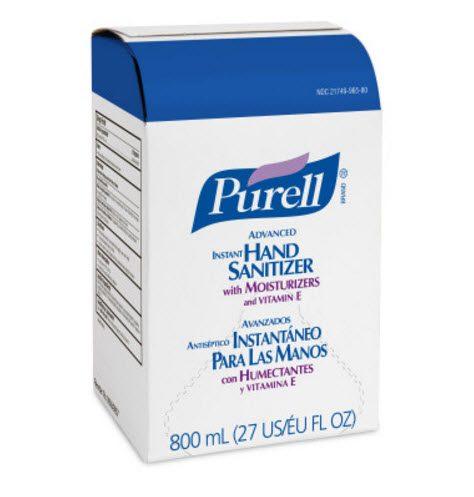 Purell Advanced Hand Sanitizer Gel 800mL Refill for Bag in Box Dispenser - 12ea/cs