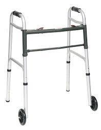 Deluxe 2 Button Folding Adult Walker w/ 5" Wheels 300lbs