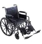 20" K2 Wheelchair W/Removable Adjustable-Height Full Arms & Elevating Leg Rests 300lb Wt-Cap