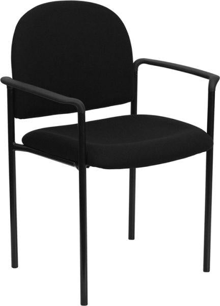 Comfort Black Fabric Stackable Steel Side Reception Chair w/ Arms