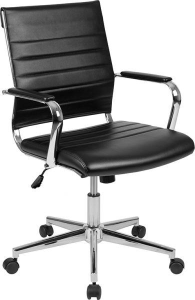 Mid-Back Black LeatherSoft Contemporary Ribbed Executive Swivel Office Chair