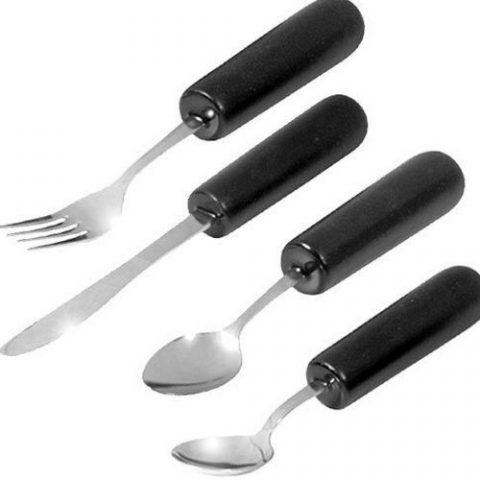 EZ Large Grip Weighted Utensils 1 Knife 1 Fork 1 Teaspoon 1 Soup Spoon - 4eapk