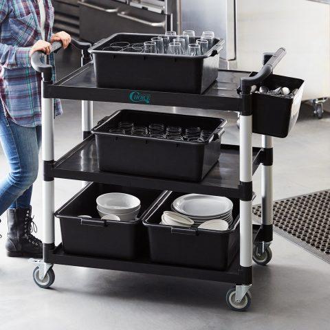 Black Utility Bussing Cart w/3 Shelves 42"x 20"