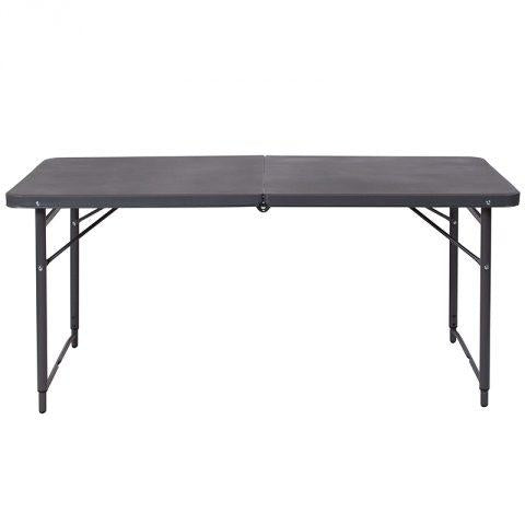 Folding Table 4-Foot Height Adjustable Bi-Fold Dark Gray Plastic w/Carrying Handle