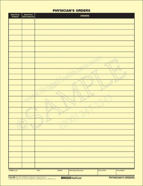 Physician Order Forms 8 1/2"x 11" Padded 100s