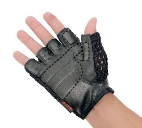 Mesh-Back Anti-Vibe Gloves Leather w/Gel Padding Large Fingerless Pair - 2ea/pk