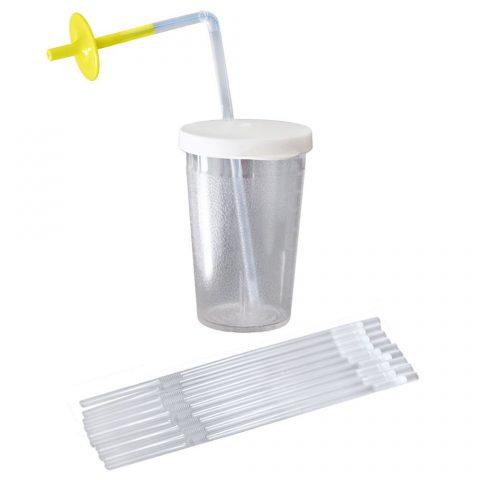 Cup Sip-Tip Drinking Cup w/Lid 3pk One-way Valve & 10 straws