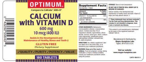 Calcium w/ Vitamin D(D3) Caltrate 600mg plus 400iu Vitamin D (D3) Gen 180's