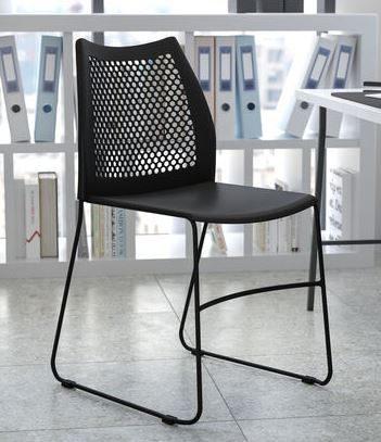 Hercules Series Navy Stack Chair w/Air Bent Back Gray Powder Coat Sled Base 661lb Cap