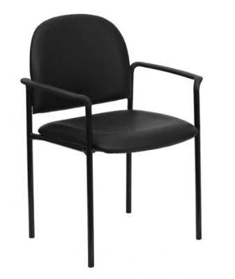 Comfort Black Vinyl Stackable Steel Side Reception Chair w/Arms