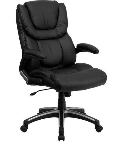 High Back Black LeatherSoft Wellness Chair Double Layered Headrest and Open Arms