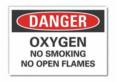 Danger Sign Oxygen No Smoking 7"x 5" Traditional OSHA
