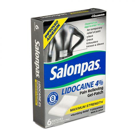 SALONPAS Max Strength Pain Relieving Gel Patch (10cm x 14cm) w/ 4% Lidocaine - 6/bx