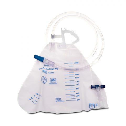 Drainage Bags, Urinary w/Hook, 2000ml w/Anti Reflux Valve, Latex-Free 20ea/cs