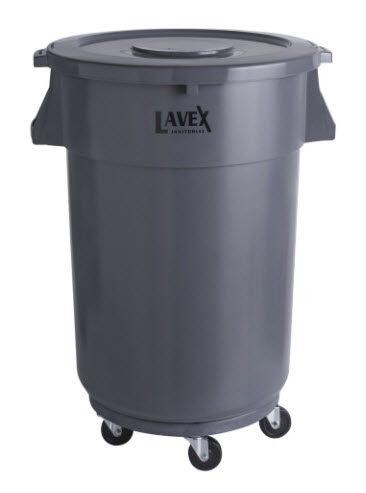 Lavex Janitorial Commercial Trash Can w/ Lid and Dolly 44 Gal Gray