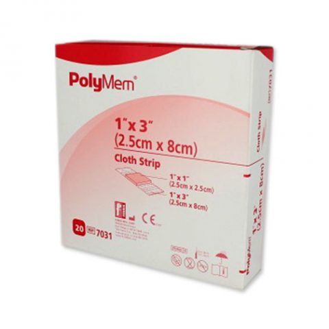 Polymem Adhesive Cloth Strip 1"x3" (1"x1" Pad) 20ea/bx 5bx/cs